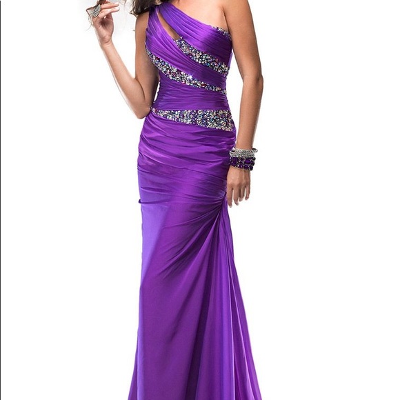Flirt Prom Sequin Gown w/ Single Sleeve - Picture 1 of 5
